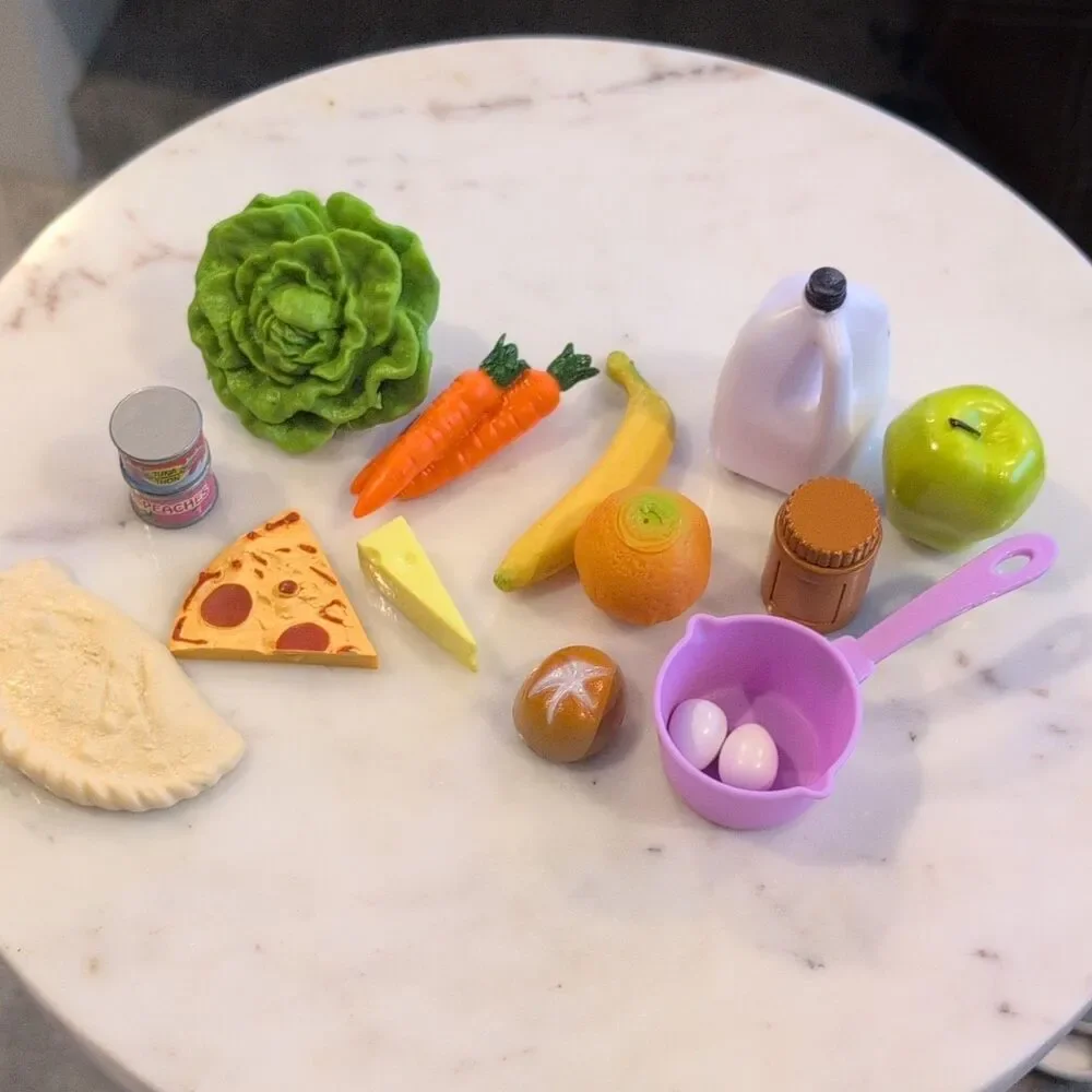 Dollhouse Miniatures Food & Kitchen Lot 12pc Pan Eggs Milk Jug Apple Banana